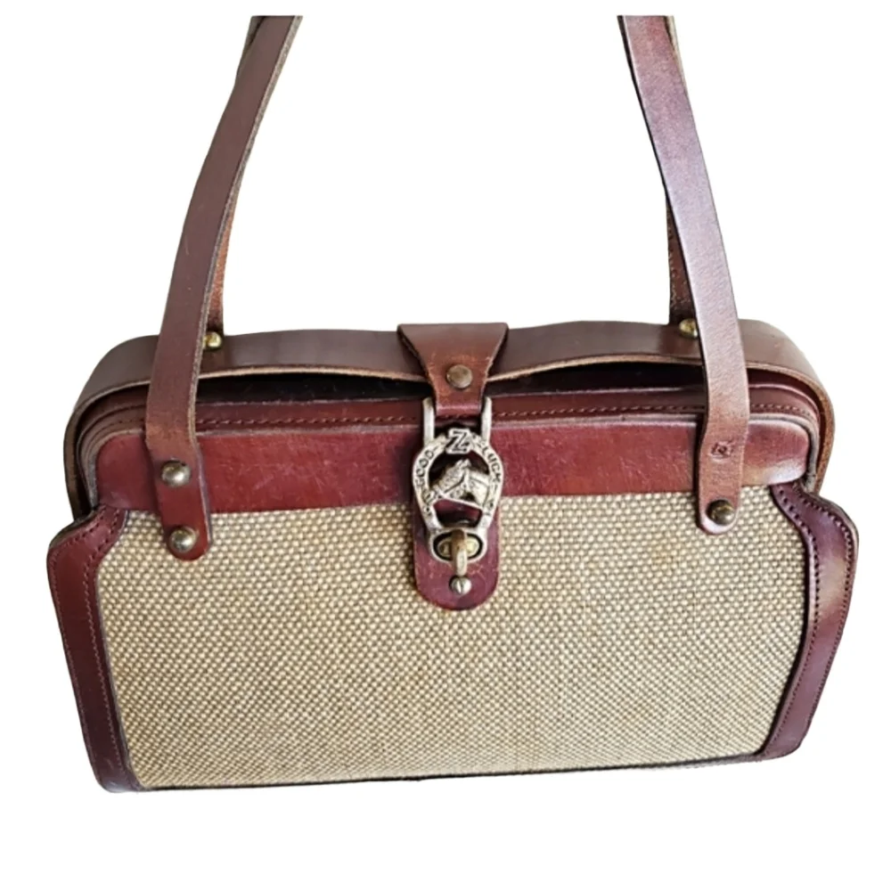 Vintage 50's Mid-Century Modern Zenith Metal Frame Horseshoe Equestrian Handbag - Picture 3 of 16